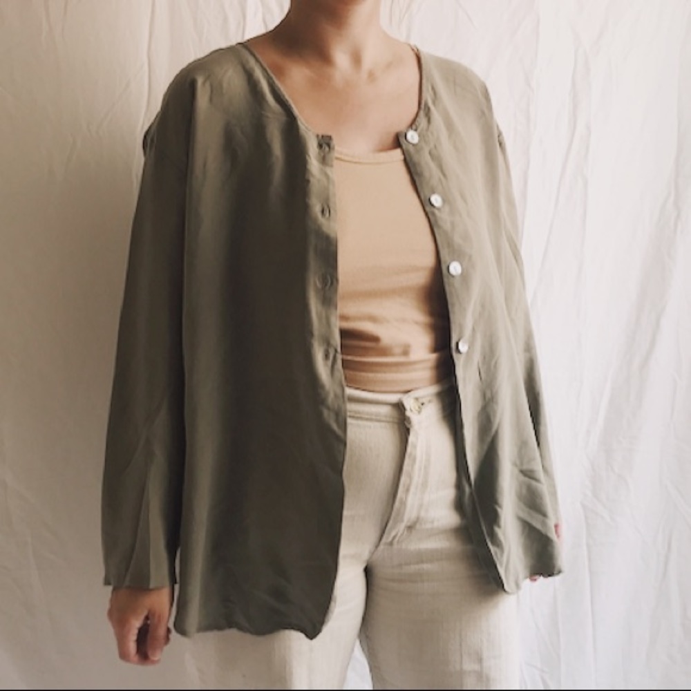Vintage 100% Silk Overshirt or Chore Jacket